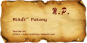 Mikó Patony névjegykártya